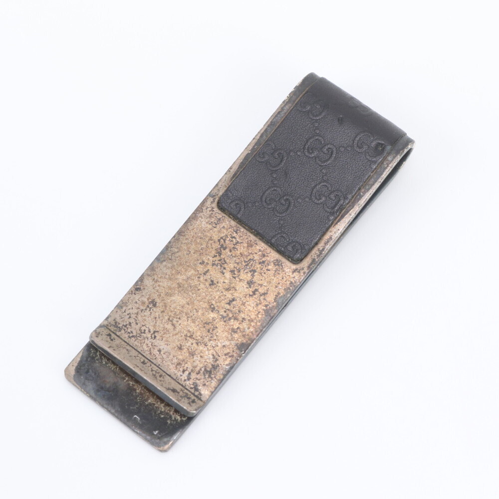 Gucci Guccissima Leather Silver Metal Money Clip Wallet Fashion Men's